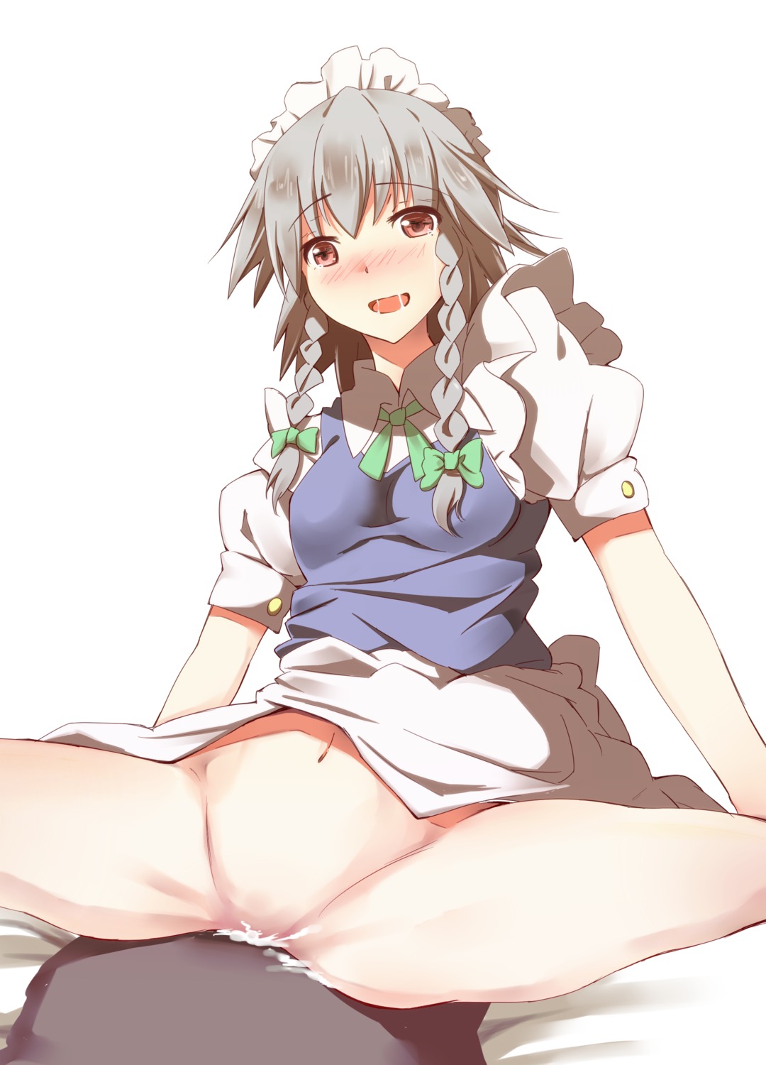 blush bottomless braid cum female high_resolution maid maid_headdress minagokoro open_mouth pussy red_eyes rule34 sakuya_izayoi sex silver_hair smile solo touhou twin_braids vaginal_penetration