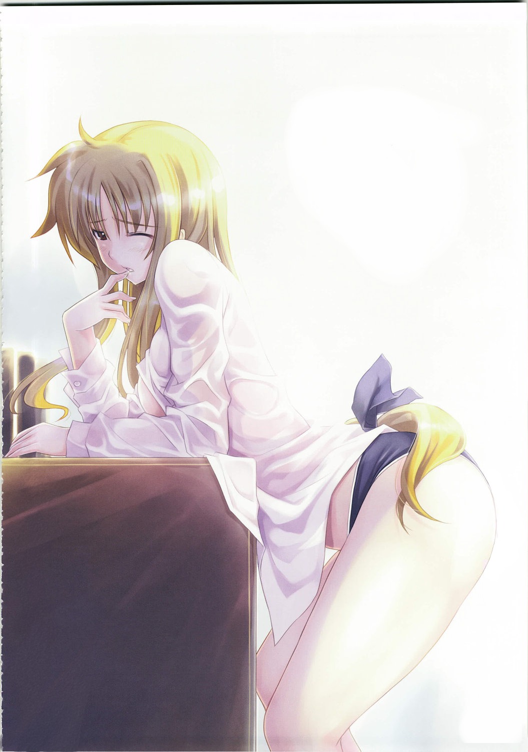 dress_shirt fate_testarossa female lyrical_nanoha mahou_shoujo_lyrical_nanoha mahou_shoujo_lyrical_nanoha_strikers mikazuki_akira open_clothes open_shirt panties rule34 shirt tagme tri-moon!