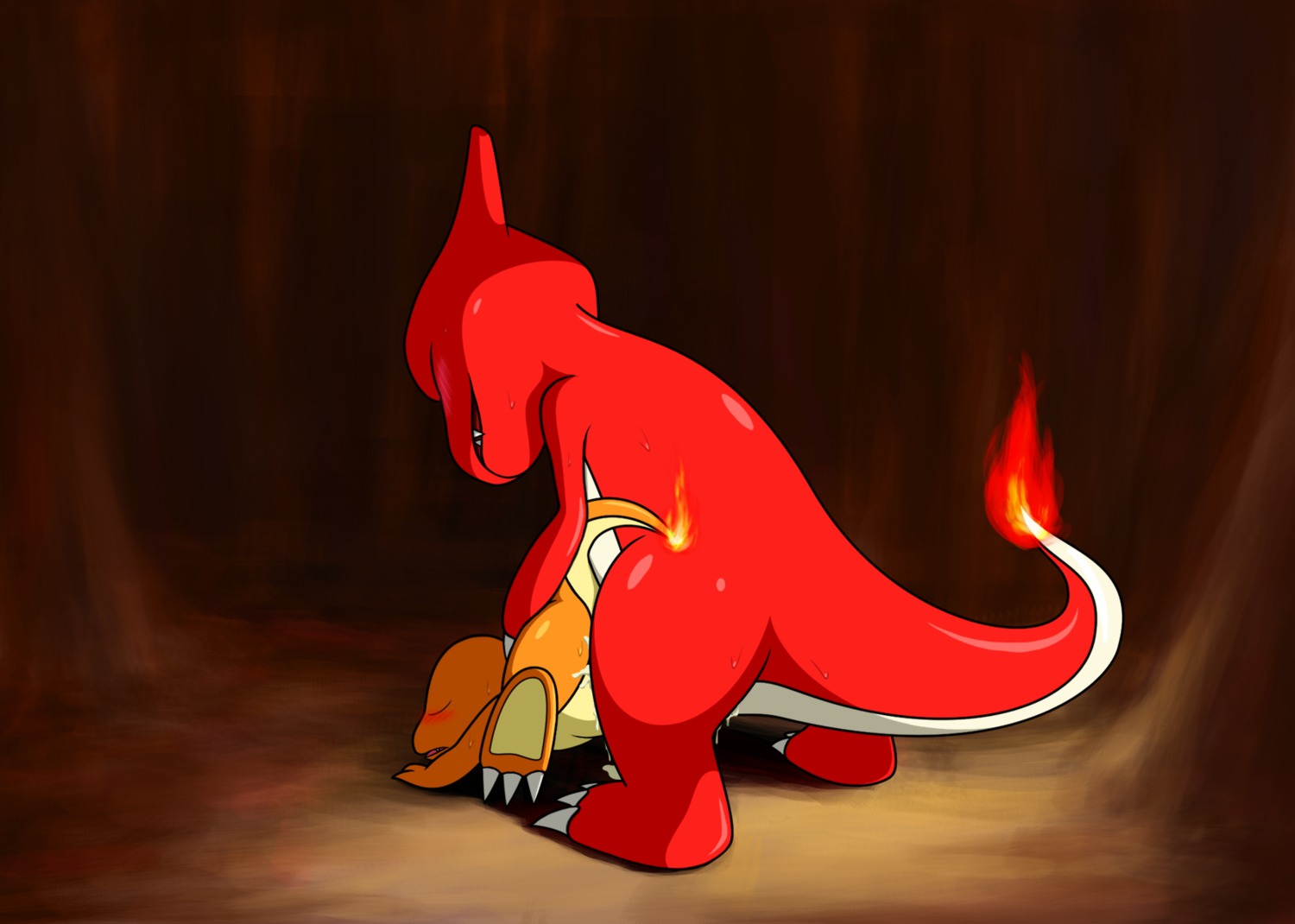 3_toes ass_up bald barefoot blush bodily_fluids brown_background butt cave charmander charmeleon claws cum cum_on_butt cum_string dancingchar den dominant duo e621 eyes_closed feet female female_penetrated feral feral_on_feral fire flaming_tail from_behind_position generation_1_pokemon genital_fluids glistening happy hi_res inside larger_dom larger_male level_difference lizard looking_pleasured lying male male/female male_penetrating male_penetrating_female nintendo nude on_front open_mouth orange_body orange_skin orgasm penetration pokemon pokemon_(species) red_body red_skin reptile scalie sex shadow sharp_teeth simple_background size_difference smaller_female smaller_penetrated smile standing standing_sex sweat tail teeth toes tongue wheelbarrow_position white_body white_skin young