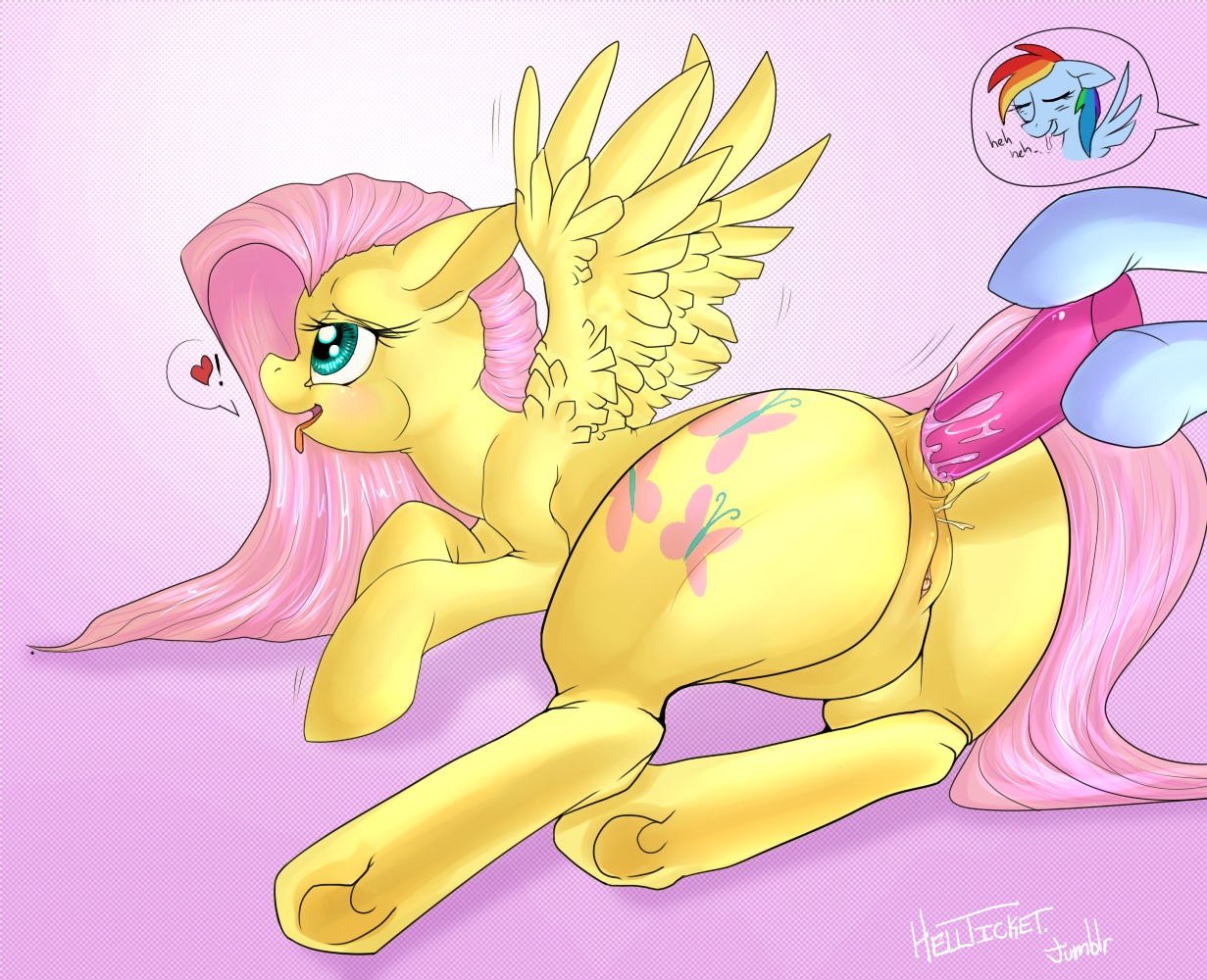 2013 anal anal_penetration anus blue_body blue_fur cutie_mark duo e621 equid equine feathered_wings feathers female female/female feral fluttershy_(mlp) friendship_is_magic fur genitals hair hasbro hellticket mammal multicolored_hair my_little_pony mythological_creature mythological_equine mythology pegasus penetration pink_hair quadruped rainbow_dash_(mlp) rainbow_hair sex sex_toy tail toying_partner vulva wings yellow_body yellow_feathers yellow_fur