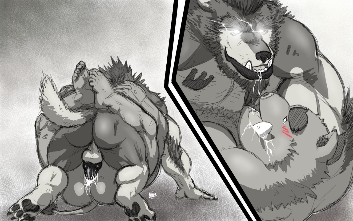 16:10 4_toes 5_toes anal anal_penetration animal_genitalia animal_penis anthro backsack balls biceps big_muscles black_penis bodily_fluids butt canid canine canine_genitalia canine_penis canis cum cum_in_ass cum_inside duo e621 erection fb1907 feet from_front_position genital_fluids genitals glowing glowing_eyes greyscale hi_res hindpaw humanoid_feet junichi kissing knot lying male male/male male_penetrated male_penetrating male_penetrating_male mammal mating_press missionary_position monochrome multiple_angles muscular muscular_male nude on_back overweight pawpads paws penetration penis perineum plantigrade rear_view saliva saliva_string sex slightly_chubby soles suid suine sus_(pig) toes werethrope_laporte widescreen wild_boar wolf