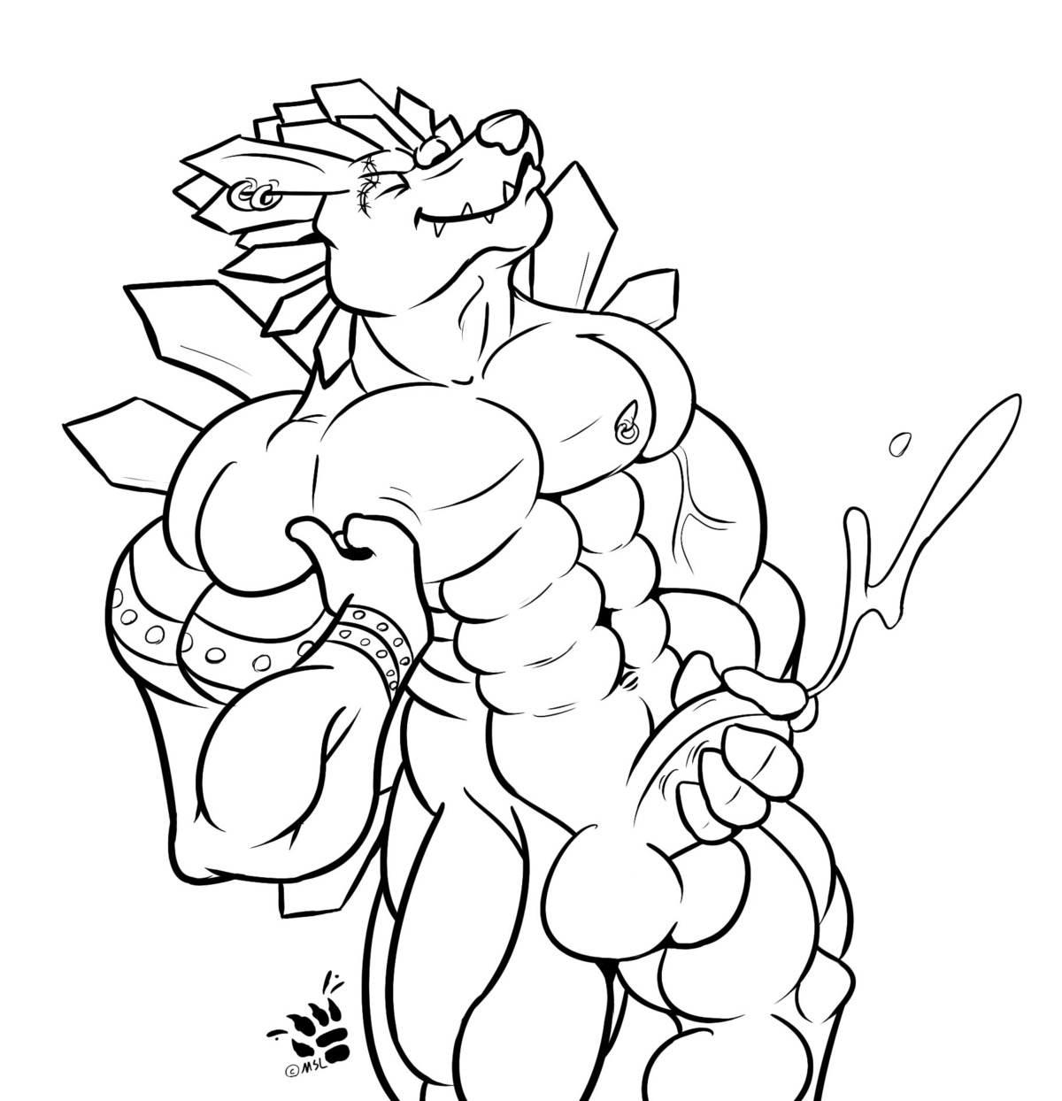 1boy abs anthro bara canine closed_eyes cum cumshot digimon ear_piercing erection fur furry grin hi_res line_art male male_only masturbation monochrome muscles musclesexylion orgasm penis piercing ring rule34 scar solo standing weregarurumon werewolf wolf yaoi