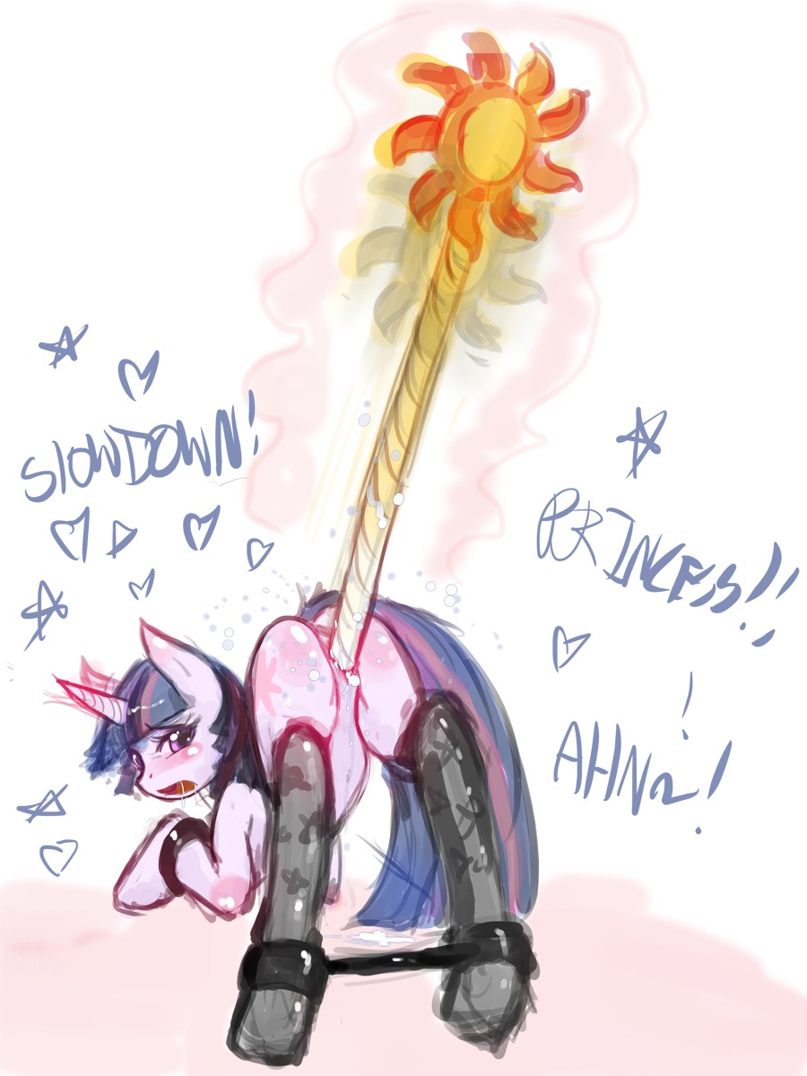 2011 3:4 bdsm blush bodily_fluids bondage bound butt clothing cum cutie_mark e621 english_text equid equine female feral friendship_is_magic fur genital_fluids genitals hair hasbro hi_res horn improvised_dildo improvised_sex_toy legwear long_hair looking_at_viewer magic mammal masturbation melee_weapon multicolored_hair my_little_pony mythological_creature mythological_equine mythology open_mouth penetration polearm purple_body purple_eyes purple_fur purple_hair restraints short_hair slugbox solo spread_legs spreader_bar spreading staff stockings submissive submissive_female text twilight_sparkle_(mlp) two_tone_hair unicorn vaginal vaginal_masturbation vulva weapon weapon_penetration wrists_together