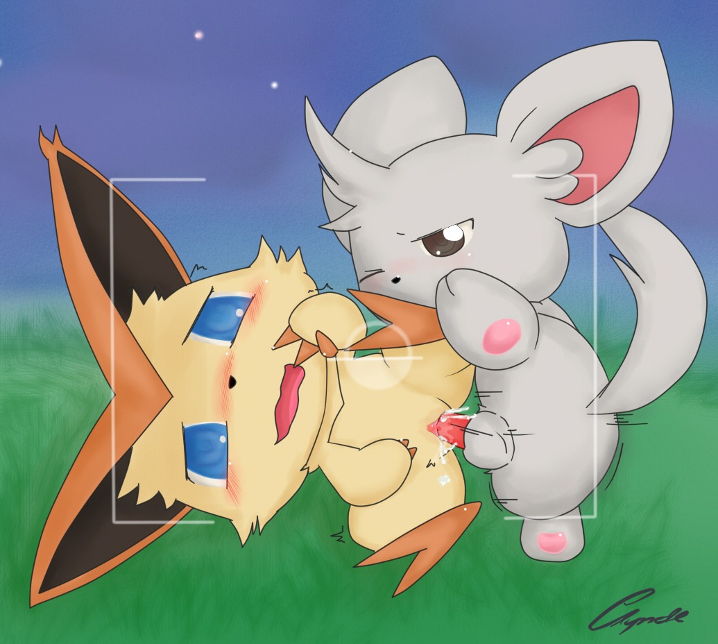 anthro balls blue_eyes blush bodily_fluids camera clyndemoon cum cum_in_vagina cum_inside duo e621 erection female female_penetrated generation_5_pokemon genital_fluids genitals grey_body legendary_pokemon lying male male/female male_penetrating male_penetrating_female minccino nintendo nude on_side penetration penile penile_penetration penis penis_in_vagina pokemon pokemon_(species) pokemon_snap sex spread_legs spreading tail vaginal vaginal_penetration victini vulva