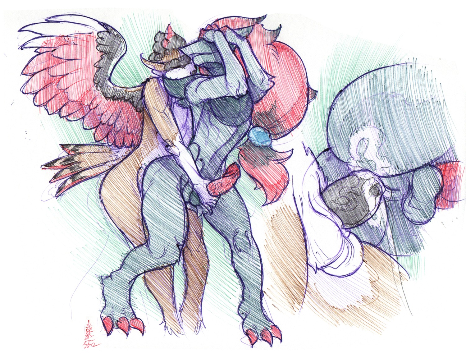 anal anal_penetration anthro avian backsack balls black_penis bodily_fluids butt canid canine cum cum_in_ass cum_inside duo e621 erection feathered_wings feathers from_behind_position fur fydbac generation_5_pokemon genital_fluids genitals hair handjob hi_res interspecies male male/male male_penetrated male_penetrating male_penetrating_male mammal nintendo nude orgasm penetration penile penis pokemon pokemon_(species) reach_around sex simple_background wings zoroark