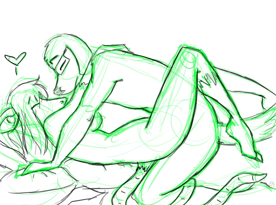 american_opossum anthro canid canine canis domestic_dog dr_emery duo e621 female from_front_position green_and_white guide_lines heart_symbol lying male male/female mammal marsupial missionary_position monochrome on_back sex simple_background sketch tail white_background