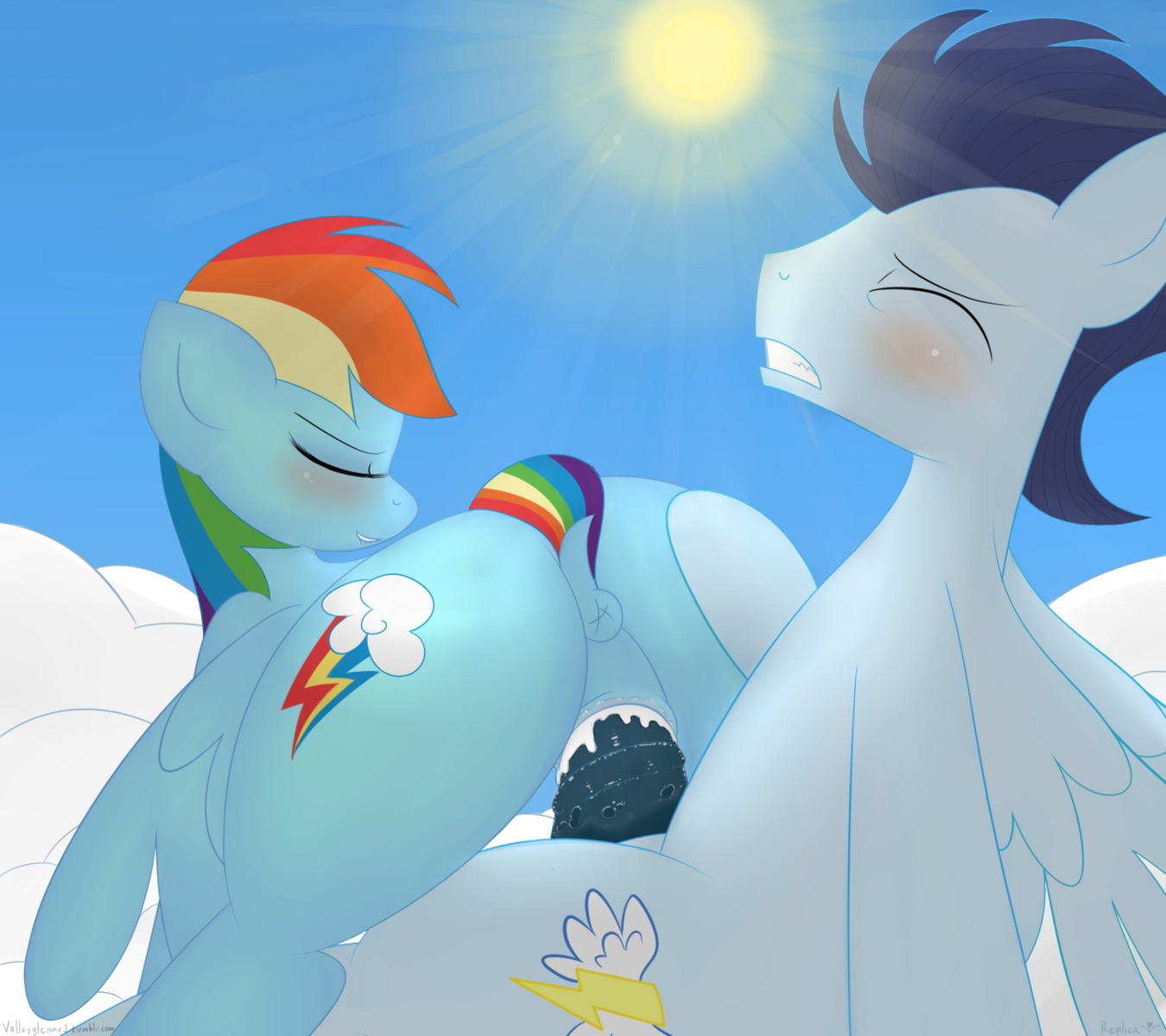 animal_genitalia animal_penis anus blue_body blue_feathers blue_fur blue_hair blush bodily_fluids cum cum_in_vagina cum_inside cutie_mark duo e621 equid equine equine_genitalia equine_penis erection feathered_wings feathers female female_penetrated friendship_is_magic fur genital_fluids genitals hair hasbro hi_res male male/female male_penetrating male_penetrating_female mammal multicolored_hair my_little_pony mythological_creature mythological_equine mythology nude pegasus penetration penile penile_penetration penis penis_in_vagina rainbow rainbow_dash_(mlp) rainbow_hair replica_(artist) sex soarin_(mlp) vaginal vaginal_fluids vaginal_penetration vulva wings wonderbolts_(mlp)