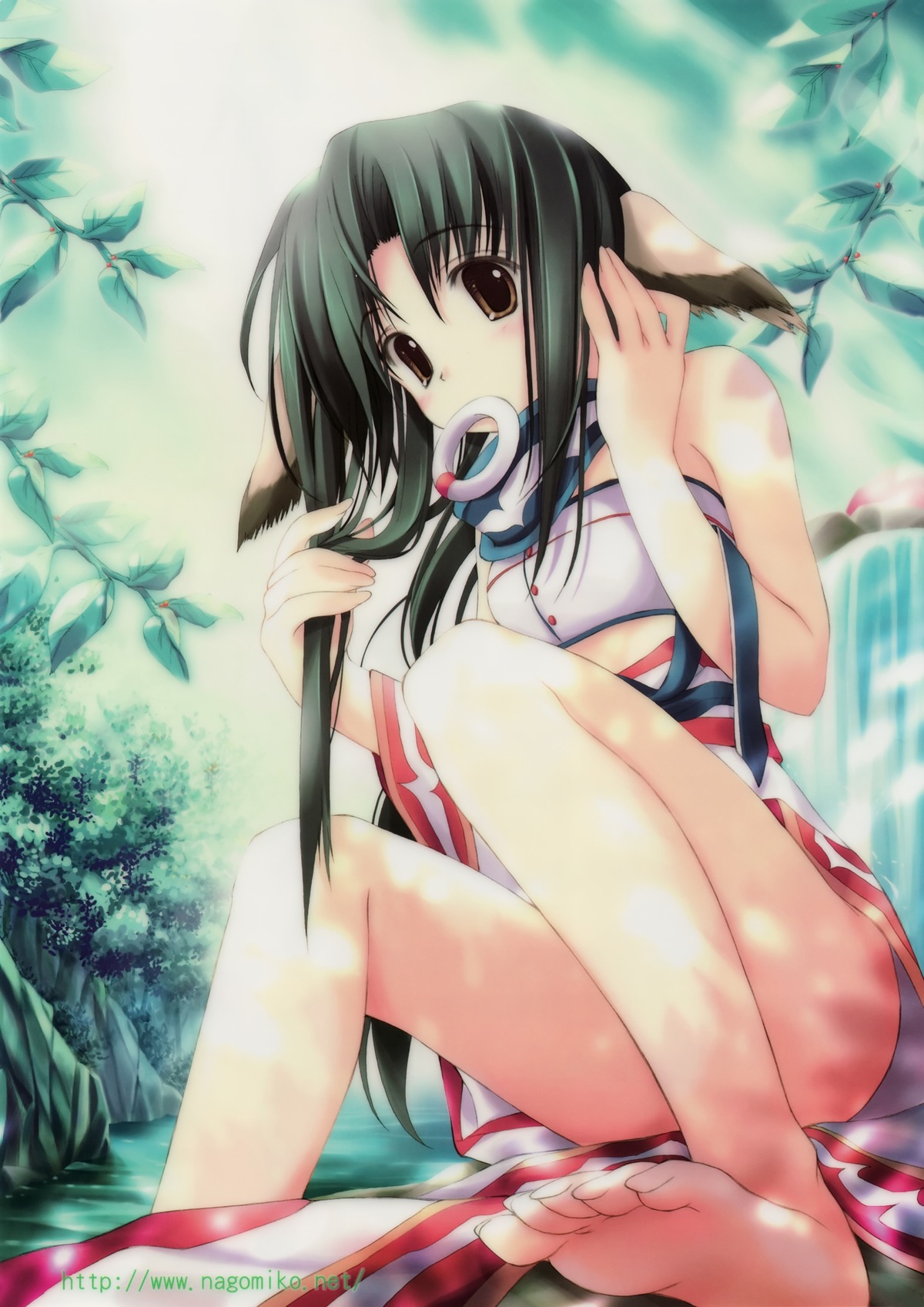animal_ear dog_ear eruru_(utawarerumono) female highres inumimi japanese_clothes mouth_hold rule34 toes utawarerumono