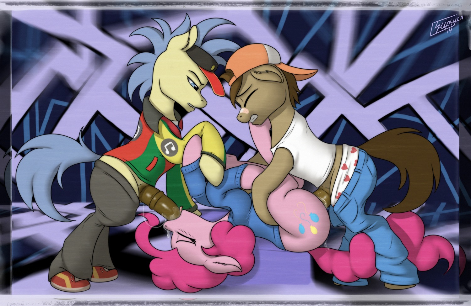 abstract_background animal_genitalia animal_penis backwards_baseball_cap backwards_hat band-aid bandage baseball_cap blue_eyes blue_hair clothing doctor_whooves_(mlp) double_penetration dripping e621 earth_pony equid equine equine_genitalia equine_penis erection eyes_closed fellatio female feral friendship_is_magic genitals group group_sex hair hasbro hat headgear headwear heart_symbol hi_res horse male male/female male_penetrating mammal musical_note musical_symbol my_little_pony oral oral_penetration penetration penile penis pink_hair pinkie_pie_(mlp) pony sex simple_background skipsy spitroast symbol threesome trio vaginal vaginal_penetration visor visor_cap