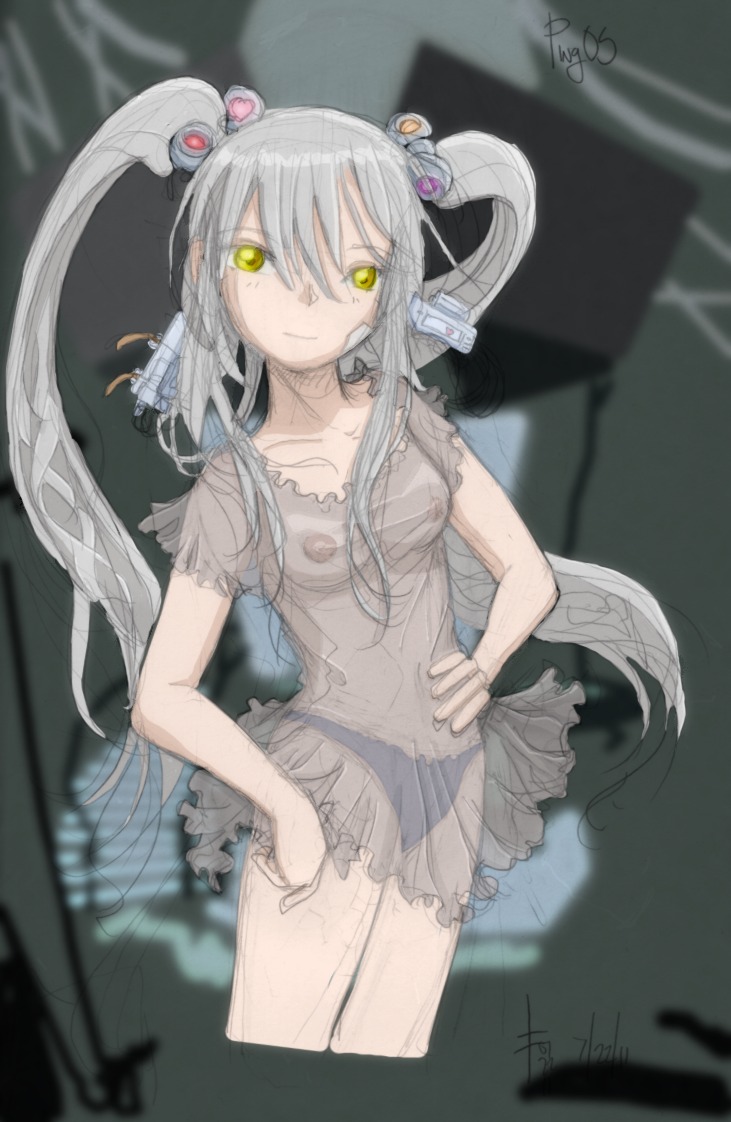 1girls 2d breasts crossover female female_only glados glados_(human) glados_(humanoid) megatokyo nipples no_artist no_source panties portal_(series) rule34 see-through see-through_clothing see-through_dress underwear webcomic