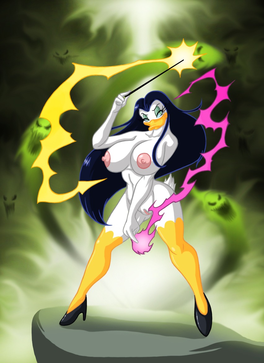 2011 alternative_fashion anatid anseriform anthro avian beak big_breasts biped bird black_hair breasts clothing disney duck ducktales e621 eyelashes eyeshadow feathers female footwear genitals goth green_eyes hair half-closed_eyes high_heels long_hair looking_at_viewer lordstevie magic magic_user magica_de_spell makeup narrowed_eyes navel nipples non-mammal_breasts non-mammal_nipples nude outside pink_nipples pink_vulva shoes short_tail smile solo standing tail trad_goth vulva wand white_body white_feathers widow's_peak