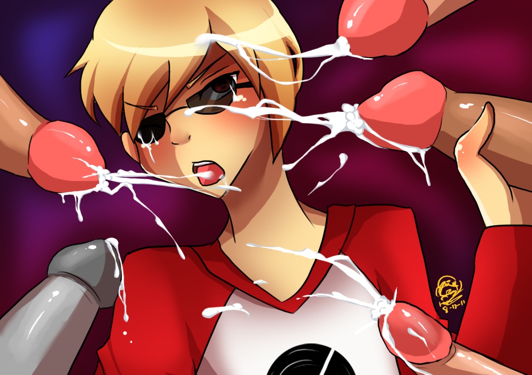 2011 6boys artist_request artist_signature ass blonde_hair brown_skin bukkake cum cum_in_ass cum_on_body cum_on_face dave_strider gay grey_skin handjob homestuck male ms_paint_adventures open_mouth penis pink_background red_eyes rule34 shirt short_hair source_request sunglasses troll white_skin