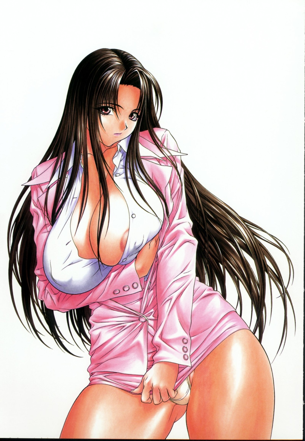 areola_slip big_breasts breasts brown_hair cleavage curvy cute female formal highres hips huge_breasts inoue_takuya large_breasts long_hair miniskirt nipple_slip nipples no_bra office_lady open_clothes open_shirt original panties pantyshot plump red_eyes rule34 shirt skirt skirt_pull skirt_suit suit thick_thighs thighs underwear wide_hips