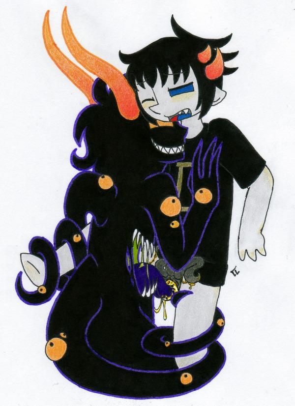 2boys black_hair black_skin blue_eyes blush cuntboy cuntboy_sans_balls gamzee_makara grey_skin herm hermaphrodite homestuck horns intersex male maleherm ms_paint_adventures multi_eye multi_genitalia multi_penis one_eye_closed open_mouth pandemoniumincarnate penis pointy_ears pussy rule34 sharp_teeth shirt short_hair sollux_captor source_request tentabulge tentacle_penis triphallia what white_background yaoi yellow_eyes