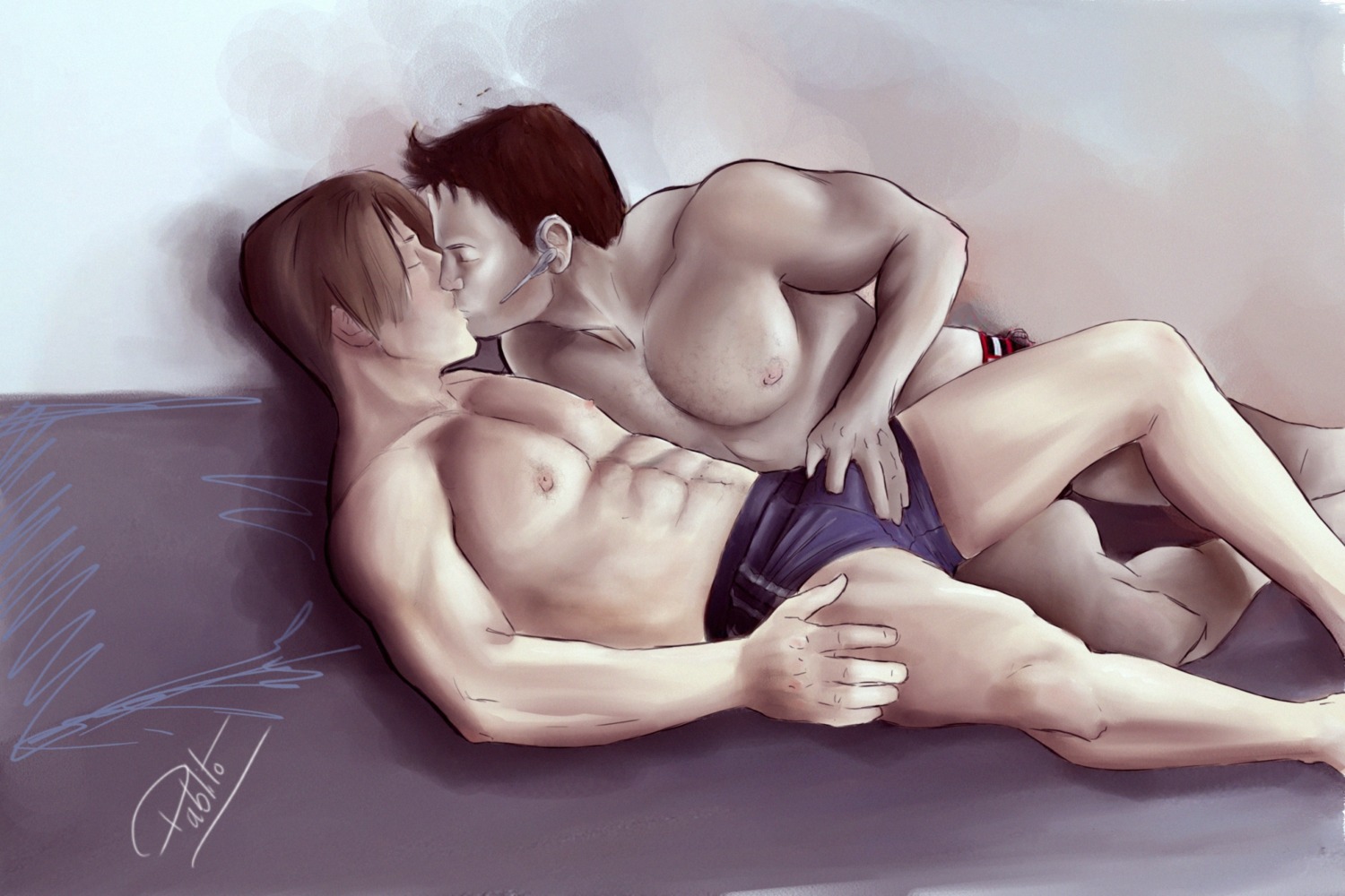 bulge chris_redfield human kissing leon_scott_kennedy male male_only multiple_males pablo resident_evil resident_evil_6 rule34 yaoi