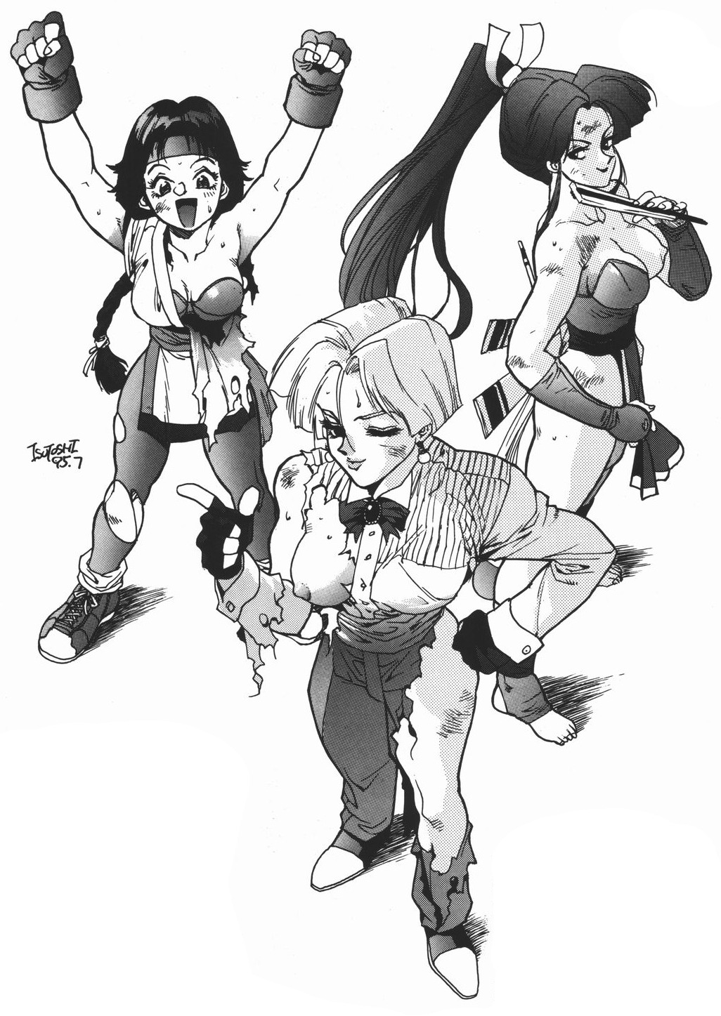 1990s 1995 20th_century art_of_fighting dated fatal_fury female human isutoshi king_(snk) king_of_fighters mai_shiranui rule34 signature snk yuri_sakazaki