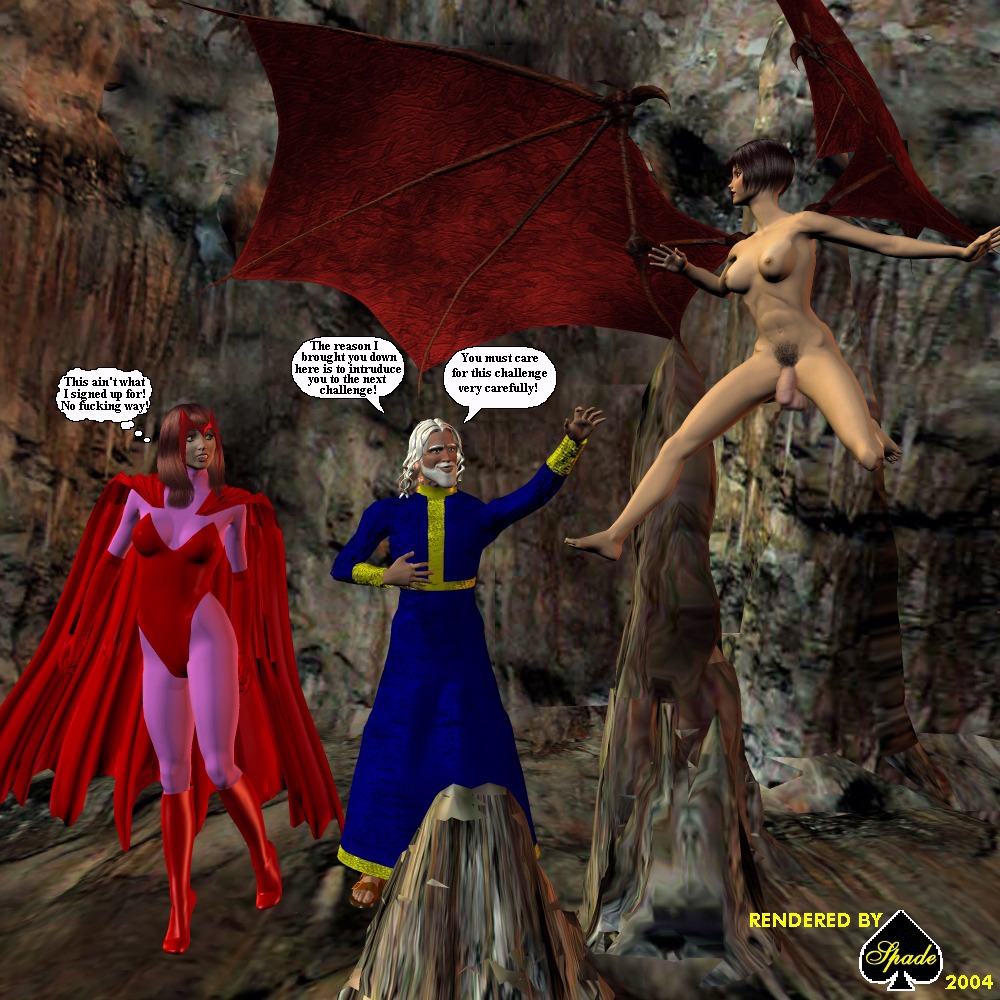 1boy 1futa 1girls 2004 3d areolae avengers balls breasts cape clothed clothing costume dialogue female flaccid fully_clothed futa_with_female futa_with_male futanari human intersex light-skinned_female light-skinned_futa light-skinned_male light_skin male marvel marvel_comics mostly_nude mutant_(marvel) nude oral pale_skin penis rule34 scarlet_witch spade_(artist) standing straight_hair text wanda_maximoff wings x-men