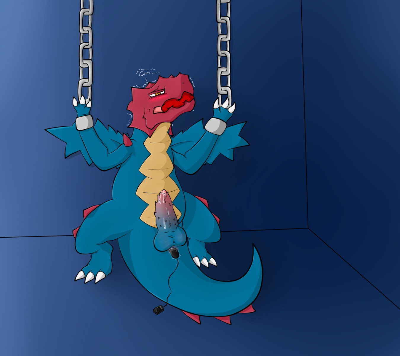 anal anal_penetration anthro asbiearts balls bdsm biped blush bodily_fluids bondage bound butt chain conditional_dnp dragon druddigon e621 erection generation_5_pokemon genitals hi_res lying male mythological_creature mythological_scalie mythology nintendo nude object_in_ass on_back penetration penis pokemon pokemon_(species) saliva scalie sex_toy sex_toy_in_ass sex_toy_insertion simple_background solo submissive submissive_male tail vibrator vibrator_in_ass