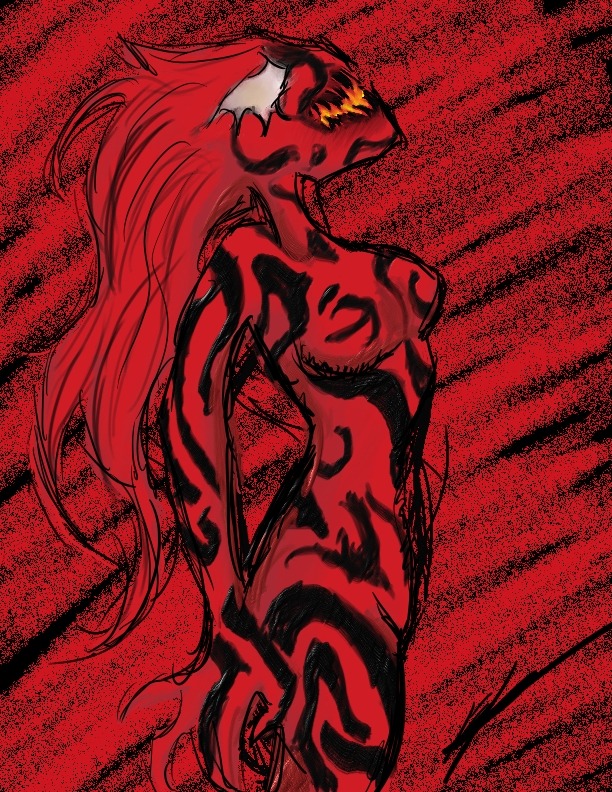 1girls breasts carnage_(marvel) color female female_only hair humanoid long_hair marvel marvel_comics red_hair rule34 rule_63 she-carnage side_view smooth_skin solo spider-man_(series) standing symbiote