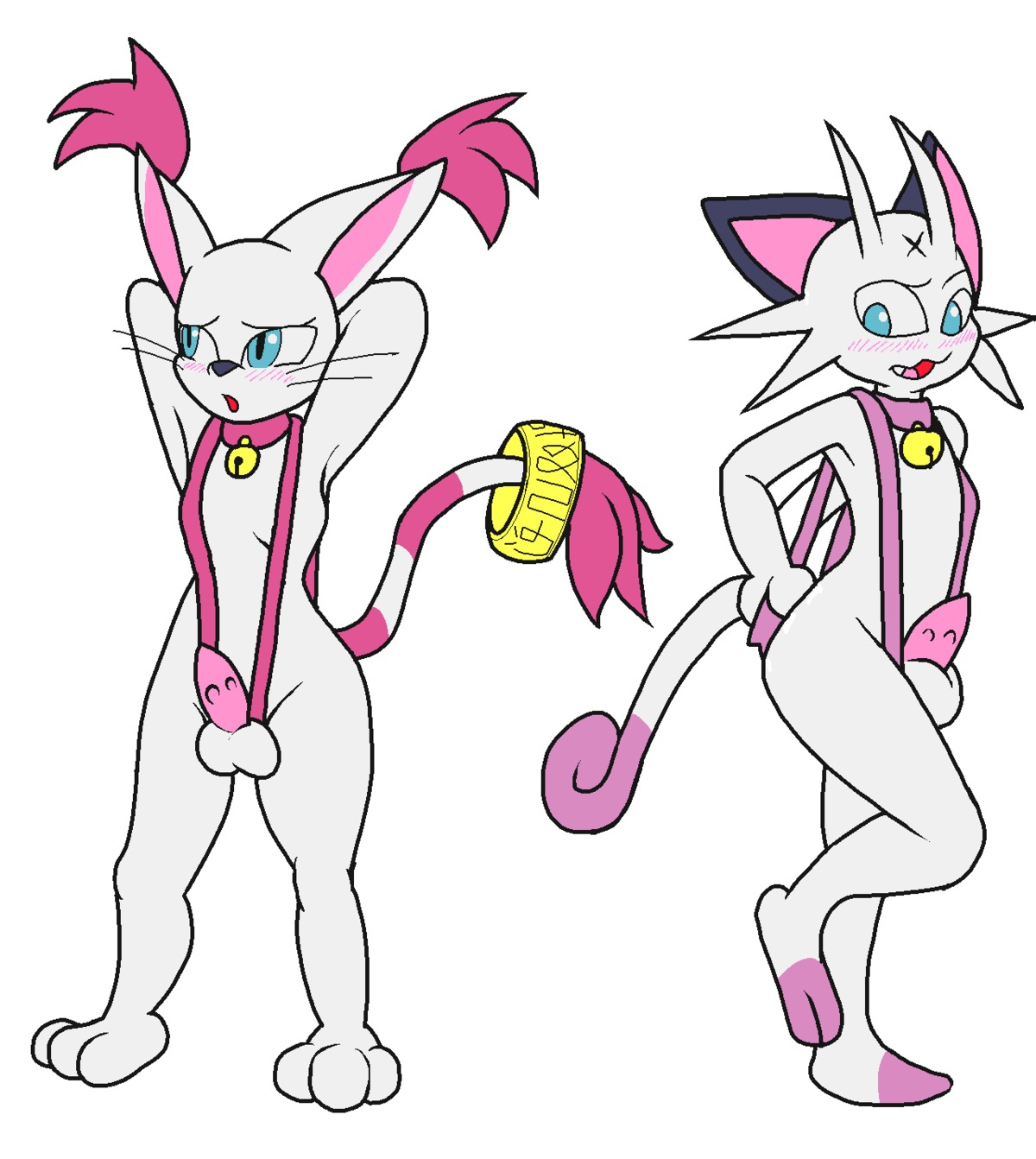 alternate_color animal_genitalia animal_penis anthro anthrofied balls bandai_namco bikini clothing crossover cyanzangoose digimon digimon_(species) digimorph duo e621 ear_tuft erection fan_character felid feline_genitalia feline_penis femboy fur gatomon generation_1_pokemon genitals hi_res lingerie male male/male mammal meo_the_meowth meowth nintendo one-piece_swimsuit penile_spines penis pink_penis pokemon pokemon_(species) pokemorph pose simple_background sling_bikini swimwear tom_the_gatomon tuft two-piece_swimsuit white_background white_body white_fur