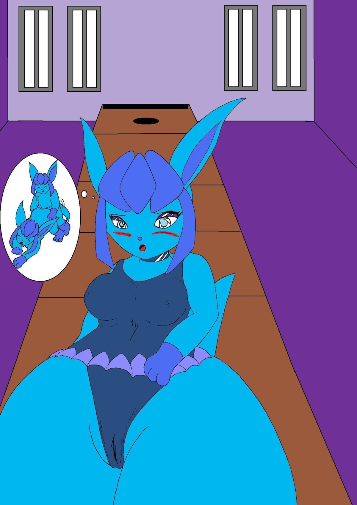 blush cameltoe clothes color eeveelution female female_only fur generation_4_pokemon glaceon indoors nintendo pokemon pokemon_(species) pussy rule34 solo tagme
