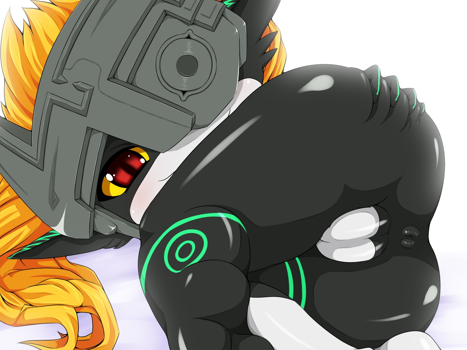 4:3 anus butt chloroplast clothing e621 female fused_shadow genitals headgear headwear hi_res humanoid looking_at_viewer lying midna nintendo not_furry nude presenting red_eyes simple_background solo the_legend_of_zelda twili twilight_princess vulva