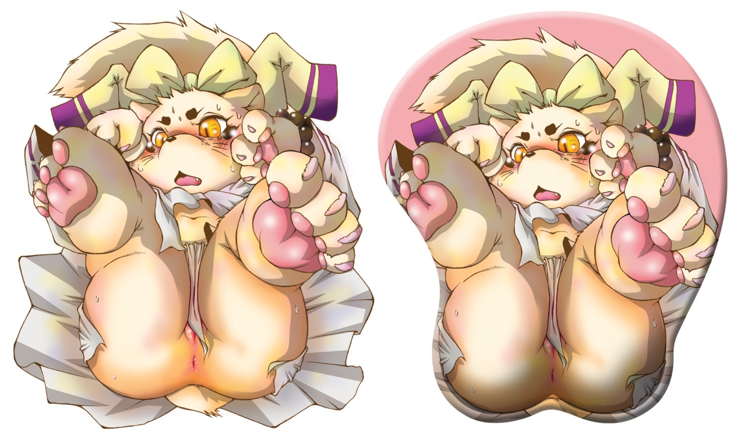 anthro anus blush butt canid canine chibineco clothing e621 embarrassed exposed female fox fur genitals gingitsune haru_(gingitsune) hi_res loli mammal orange_eyes slightly_chubby solo vulva wardrobe_malfunction white_body white_fur young young_anthro young_female