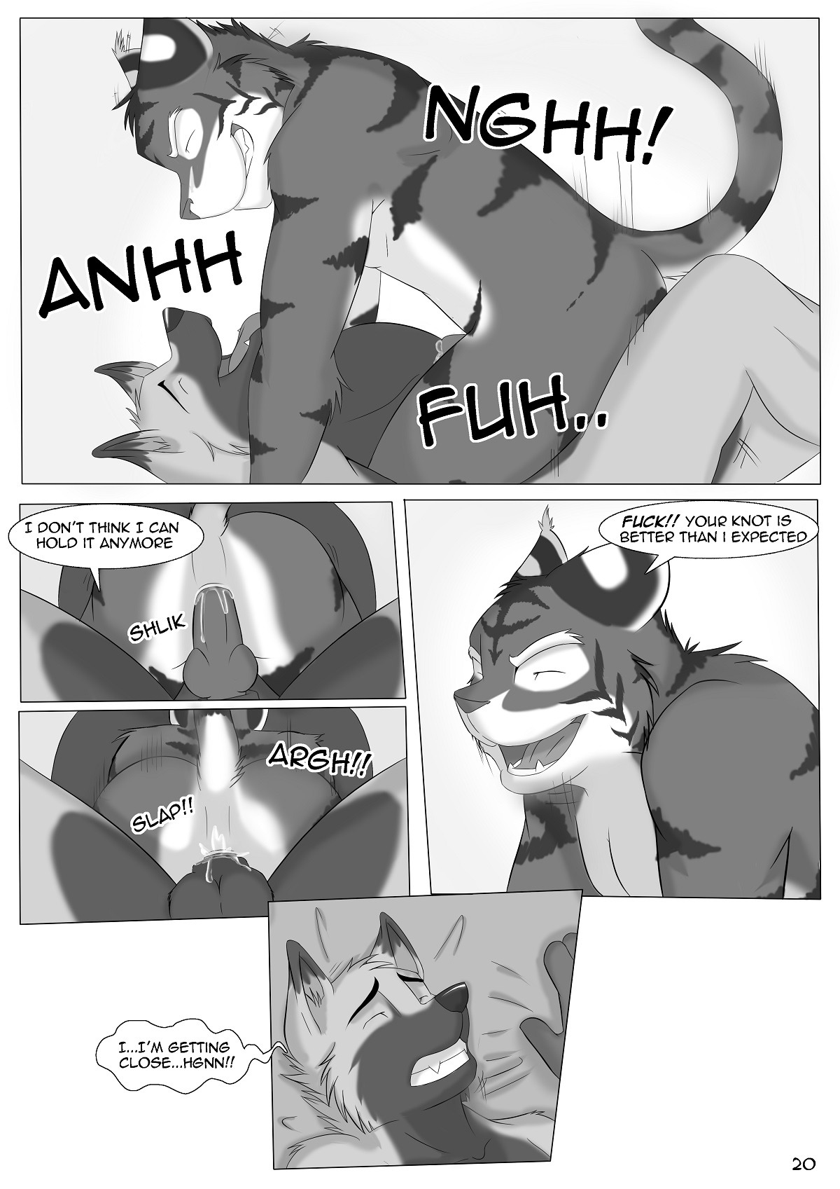anal anal_knotting anal_penetration animal_genitalia animal_penis anthro anthro_on_anthro anthro_penetrated anthro_penetrating anthro_penetrating_anthro balls balls_deep biped blackmailz bodily_fluids butt canid canine canine_genitalia canine_penis canis clenched_teeth comic cowgirl_position dialogue domestic_dog duo e621 english_text erection eyes_closed felid from_front_position fur genital_fluids genitals gray_(blackmailz) greyscale hector_(blackmailz) hi_res interspecies knot knotting male male/male male_on_bottom male_on_top male_penetrated male_penetrating male_penetrating_male mammal monochrome multiple_scenes nude on_bottom on_top open_mouth pantherine penetration penis precum sex straddling tail teeth text tiger