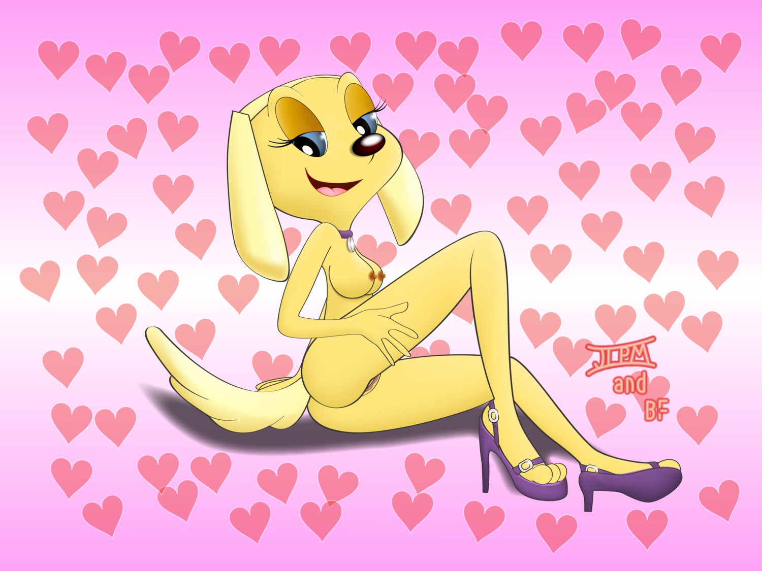 alternate_breast_size anthro ass brandy_&amp;_mr_whiskers brandy_harrington breasts canine disney disney_channel dog female female_only footwear furry high_heels looking_aside mammal naked_footwear naked_heels nipples nude rule34 shoes side_view sitting smile solo toon_disney