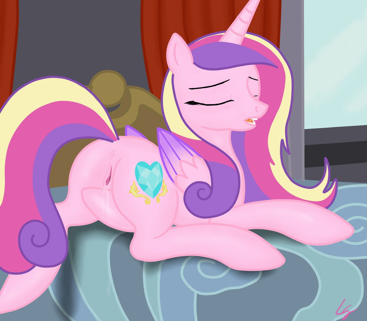 anus bodily_fluids butt cutie_mark e621 equid equine eyes_closed feathered_wings feathers female feral friendship_is_magic genital_fluids genitals hair hasbro horn long_hair lowgravity mammal masturbation multicolored_hair my_little_pony mythological_creature mythological_equine mythology open_mouth pink_body pink_feathers princess princess_cadance_(mlp) quadruped royalty solo tail vaginal vaginal_fluids vaginal_masturbation vulva winged_unicorn wings