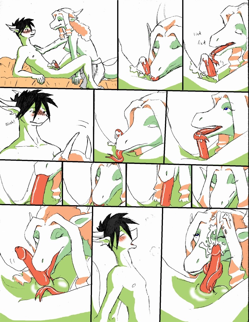 anthro balls becoming_erect blue_eyes blush bodily_fluids breasts clothed clothing comic cum cum_on_face cumshot dragon dranz_(reiger) duo e621 ejaculation erection eyes_closed fellatio female female_anthro genital_fluids genitals green_balls horn humanoid_genitalia humanoid_penis inside licking lii_(reiger) long_tongue male male/female male_anthro mythological_creature mythological_scalie mythology nipples non-mammal_balls non-mammal_breasts non-mammal_nipples nude nude_anthro nude_female nude_male oral orgasm penile penis penis_lick reiger scalie sex side_boob tail tongue tongue_out tonguejob topless