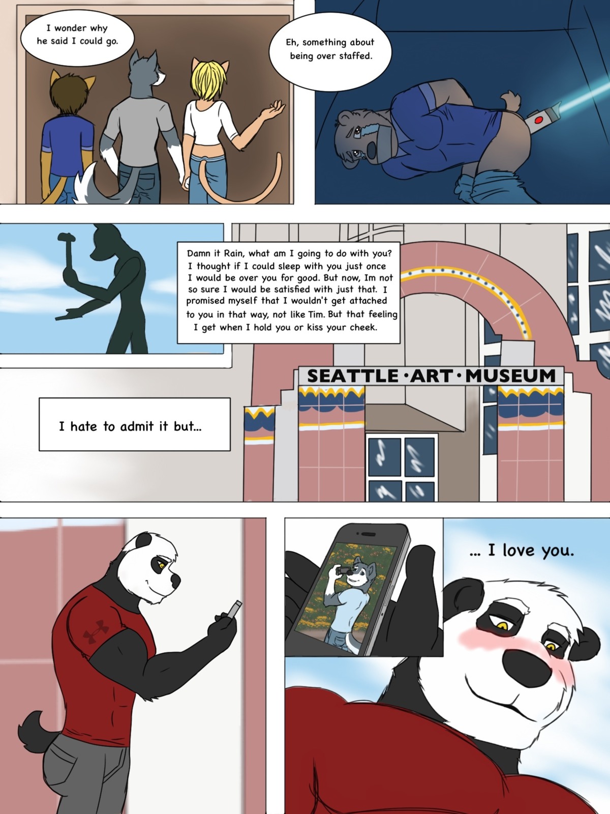 3:4 anal anal_penetration anthro apple_inc. bear biceps big_muscles black_nose canid canine canis cellphone comic dialogue domestic_cat domestic_dog e621 electronics english_text felid feline felis flexing garret_(rain-yatsu) giant_panda group hair hi_res husky improvised_sex_toy inside iphone male mammal movie_theater muscular muscular_male nora_(rain-yatsu) nordic_sled_dog outside pecs penetration phone rain-yatsu rainier_(rain-yatsu) seattle_fur smartphone smile spitz text tim_(rain-yatsu)