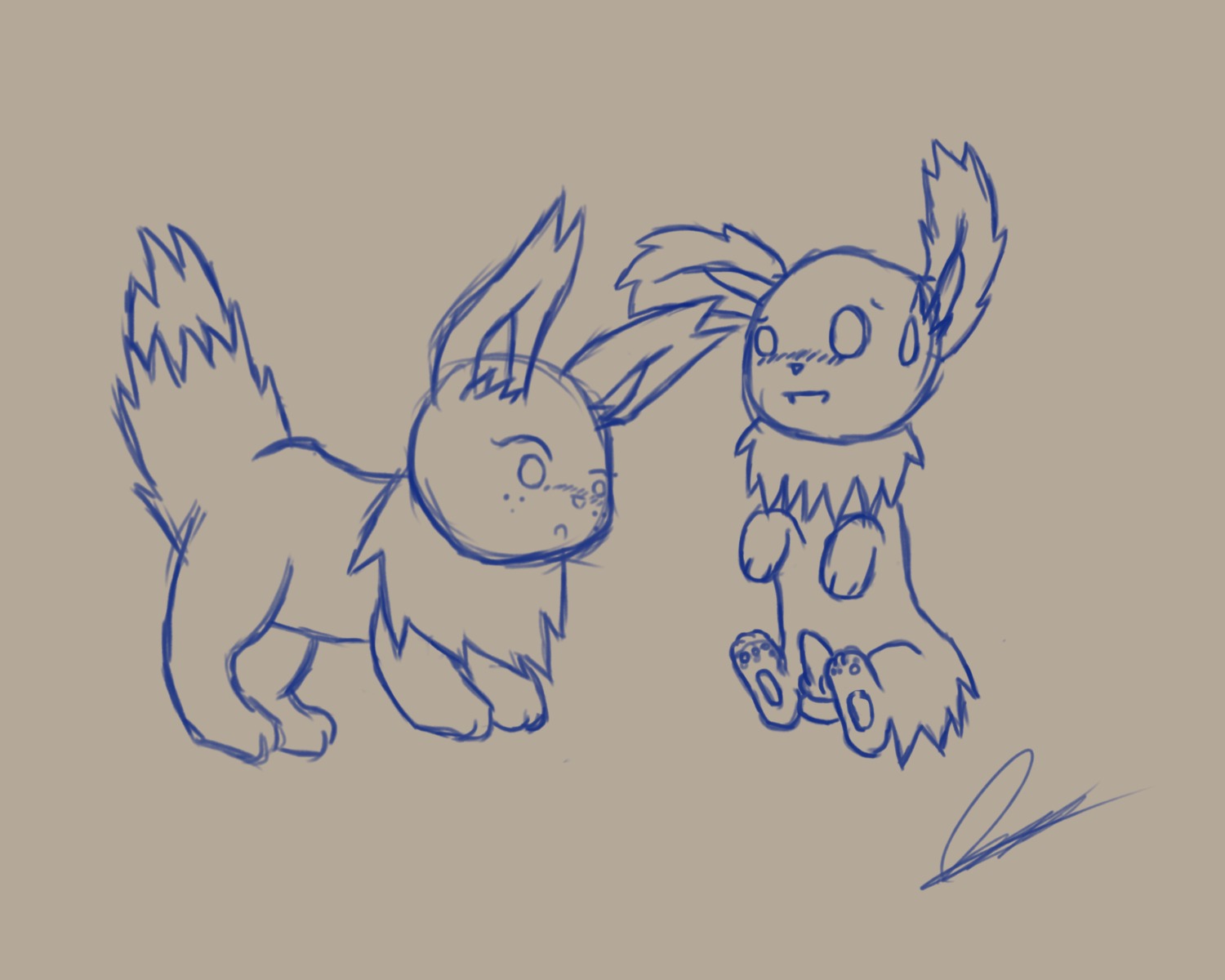 5:4 balls blush canid canine duo e621 eevee eeveelution erection feet female feral generation_1_pokemon genitals hi_res hindpaw jolteon knot male mammal nintendo nude open_mouth paws penis pokemon pokemon_(species) quadruped simple_background sketch skyffan tail toes