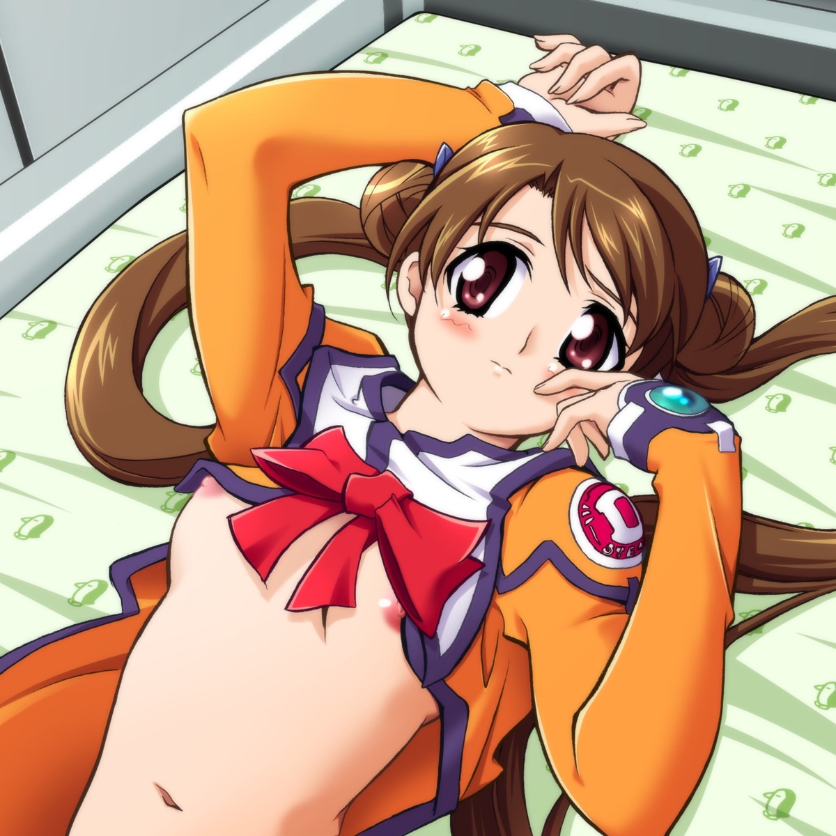 blush breasts female highres open_clothes open_shirt rule34 school_uniform seifuku serafuku shirt uniform