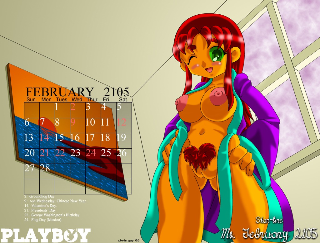 00s calendar_(medium) casual clothing dark_skin dc dc_comics female koriand'r nonsexual nonsexual_nudity outerwear pubic_hair rule34 starfire straight_hair teen_titans