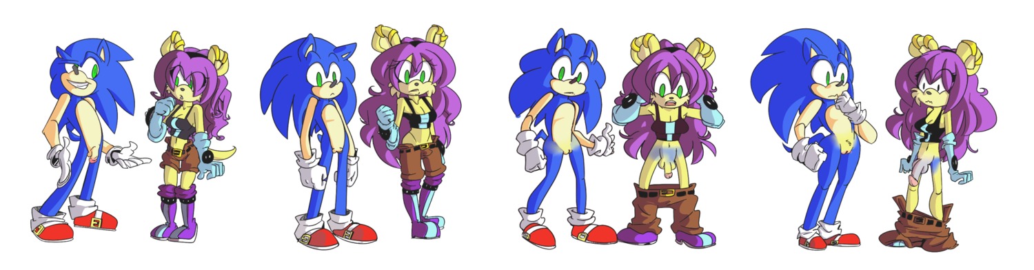 anthro archie_comics balls big_breasts blue_body blue_eyes blue_fur blue_hair breasts clothing crossgender duo e621 eulipotyphlan female flaccid footwear fur genitals green_eyes hair hedgehog herpestid hi_res male mammal mina_mongoose missphase mongoose nude penis pubes purple_hair sega shoes sonic_the_hedgehog sonic_the_hedgehog_(archie) sonic_the_hedgehog_(comics) sonic_the_hedgehog_(series) vulva