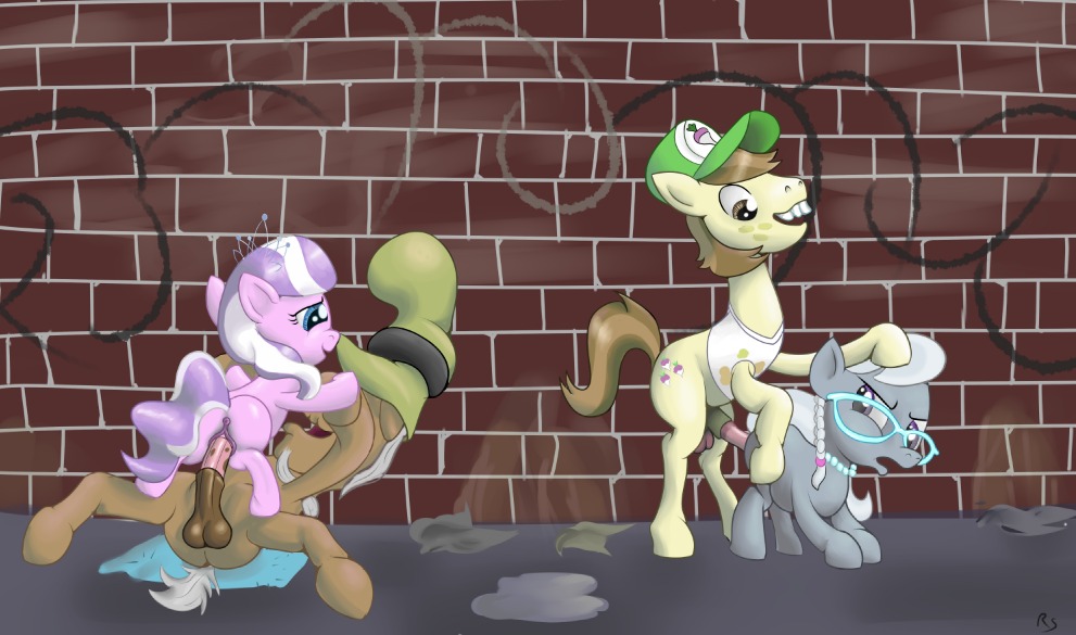 2012 all_fours animal_genitalia animal_penis anus balls bottomless clothed clothing cowgirl_position crown cutie_mark diamond_tiara_(mlp) doggystyle e621 earth_pony equid equine equine_genitalia equine_penis erection eyewear female feral friendship_is_magic from_behind_position from_front_position genitals glasses group hasbro hat hayseed_turnip_truck_(mlp) headgear headwear horse male male/female mammal mostly_nude mr._greenhooves_(mlp) my_little_pony nude on_bottom on_top penetration penis pony ragingsemi sex shirt silver_spoon_(mlp) straddling tail tiara topwear vaginal vaginal_penetration vulva young young_feral