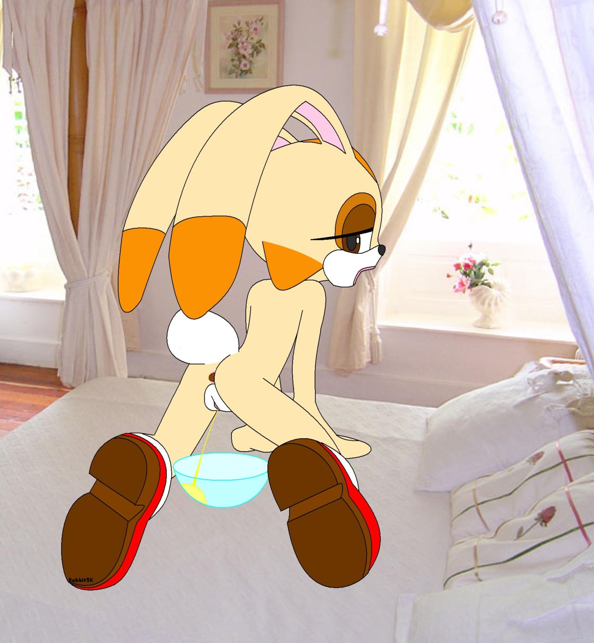 all_fours anthro ass cream_the_rabbit female lagomorph peeing pussy rabbit rule34 sonic_(series) urine