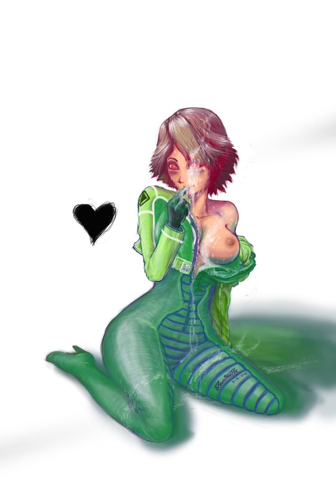 blush breasts clothes color female female_only front_view human joanna_dark nipples perfect_dark perfect_dark_zero rule34 sitting solo southpawper tagme
