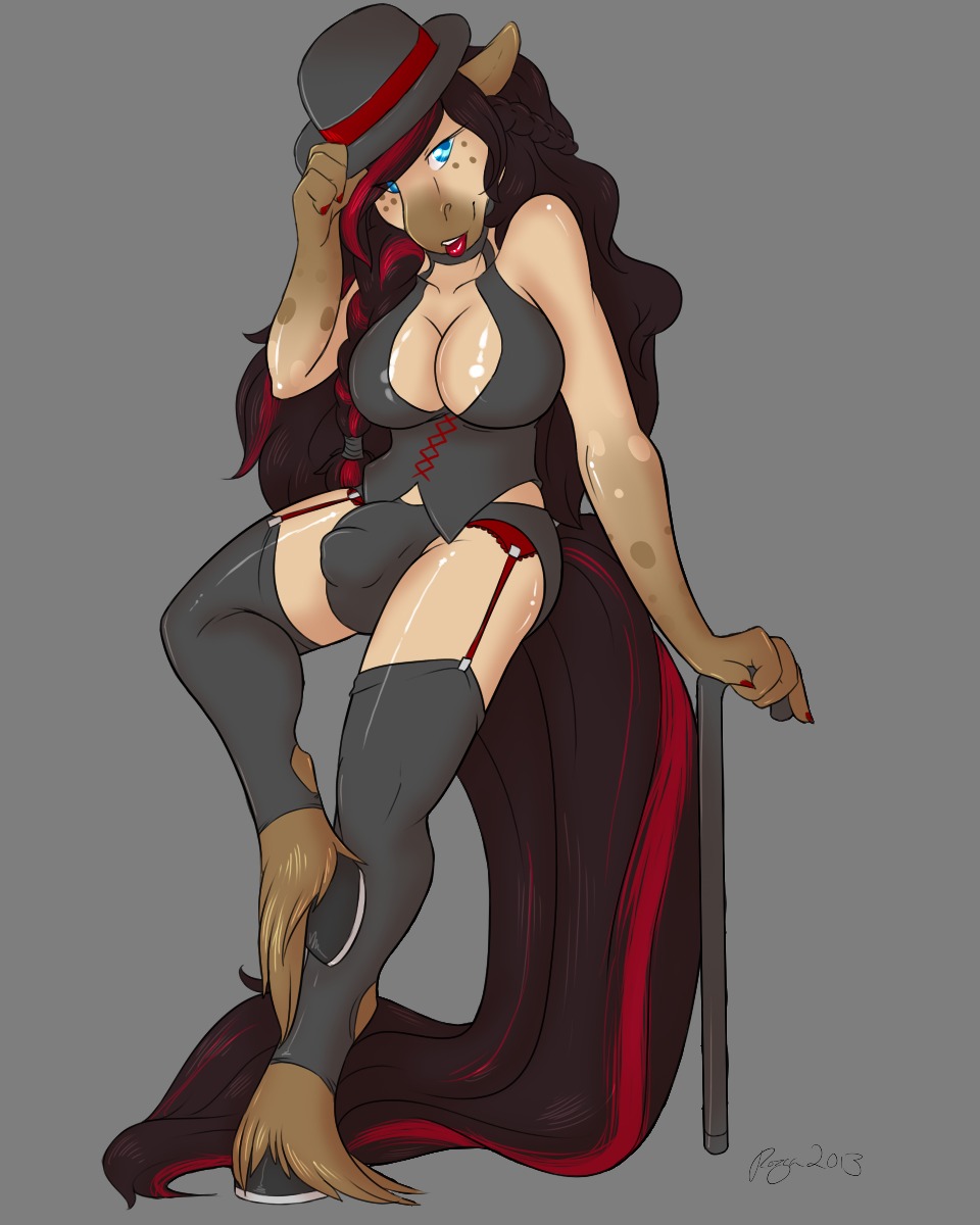 2013 4:5 alpha_channel anthro arm_support barefoot big_breasts biped black_hair blue_eyes breasts bulge cane cleavage clothed clothing colored_nails dark_body dark_skin detailed_bulge e621 equid equine feet footwear garter_belt garter_straps genital_outline gynomorph hair hat headgear headwear hi_res hooves horse intersex lacing leg_markings legwear lips lipstick long_hair long_tail looking_at_viewer makeup mammal markings nails on_one_leg penis_outline playful pose red_lips red_nails rozga seductive simple_background socks socks_(marking) solo standing tail thick_thighs thigh_highs toeless_footwear toeless_socks transparent_background val_mal