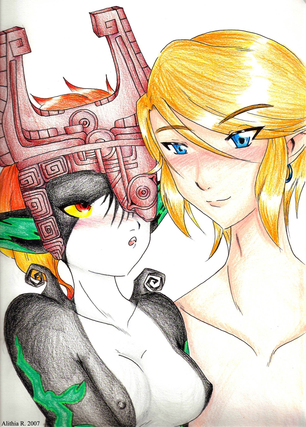 1boy 1girls female imp_midna link link_(twilight_princess) male midna nintendo rule34 straight_hair the_legend_of_zelda twilight_princess