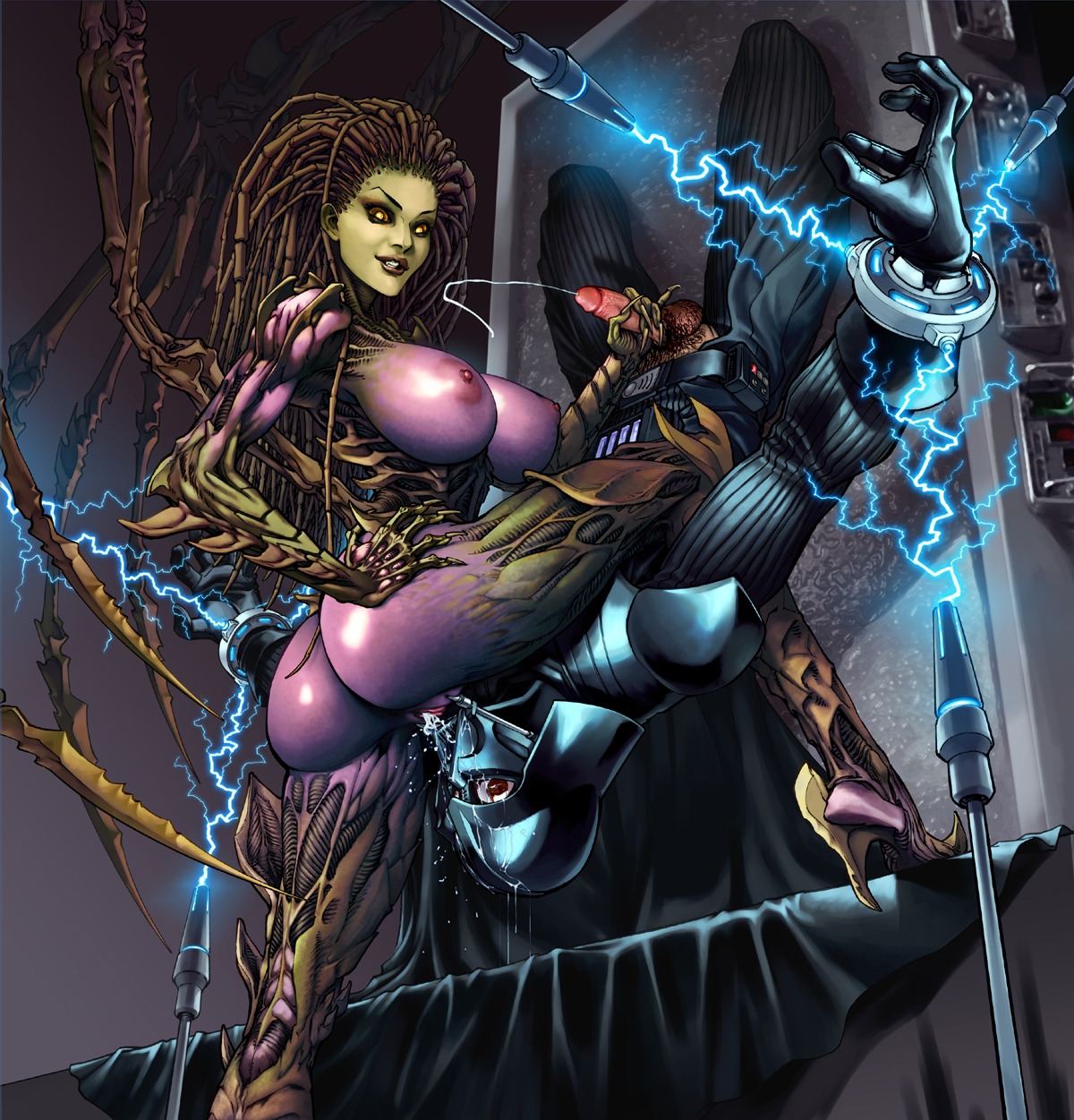1girls ass bone_wings breasts crossover darth_vader female kiwine nipples pussy queen_of_blades rule34 sarah_kerrigan star_wars starcraft zerg
