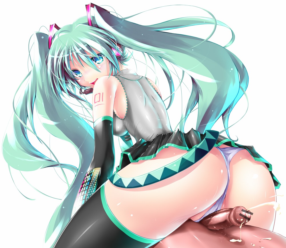 1boy 1girl 1girls 2d absurd_res absurd_resolution absurdres after_sex aqua_eyes aqua_hair ass bar_censor breasts censored cum detached_sleeves digital_media_(artwork) ejaculation female female_focus from_behind green_hair grinding hatsune_miku headset hetero hi_res high_resolution highres legs long_hair looking_back male necktie outercourse panties penis pointless_censoring rule34 scatter_milk simple_background skirt solo_focus thick_thighs thighhighs thighs thong tied_hair tongue tribadism_on_penis twintails underwear very_long_hair vocaloid white_background white_panties zettai_ryouiki