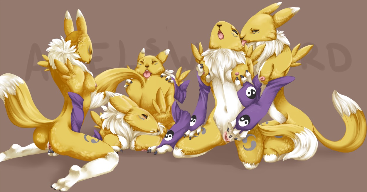 3_toes anal anthro anthro_on_anthro ass_up bandai_namco black_sclera blue_eyes blush bodily_fluids breast_fondling breast_play breast_squish breasts butt butt_grab canid canine chest_tuft claws countershading digimon digimon_(species) dipstick_tail e621 eyes_closed feet female female/female fondling fur genital_fluids genitals group group_sex hand_on_another's_butt hand_on_breast hand_on_butt hindpaw intraspecies kneeling licking looking_back looking_pleasured mammal markings masturbation multicolored_body multicolored_fur multicolored_tail neck_tuft nipples nude open_mouth oral orgy paws purple_markings renamon rimming sex simple_background squish tail tail_markings toe_claws toes tongue tongue_out tuft two_tone_body two_tone_fur two_tone_tail vaginal vaginal_fluids vaginal_masturbation vashaa vulva white_body white_fur white_tail yellow_body yellow_fur yellow_tail yin_yang
