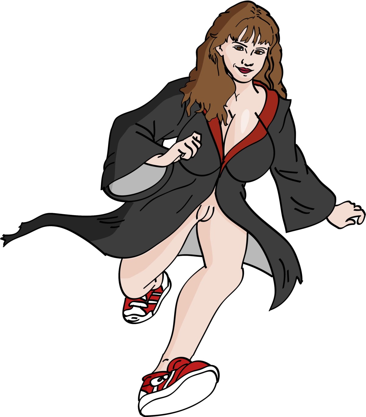 1girls breasts chadman101 female female_only gryffindor harry_potter hermione_granger hogwarts_robe pussy robe rule34 running solo solo_female tagme witch_(harry_potter)