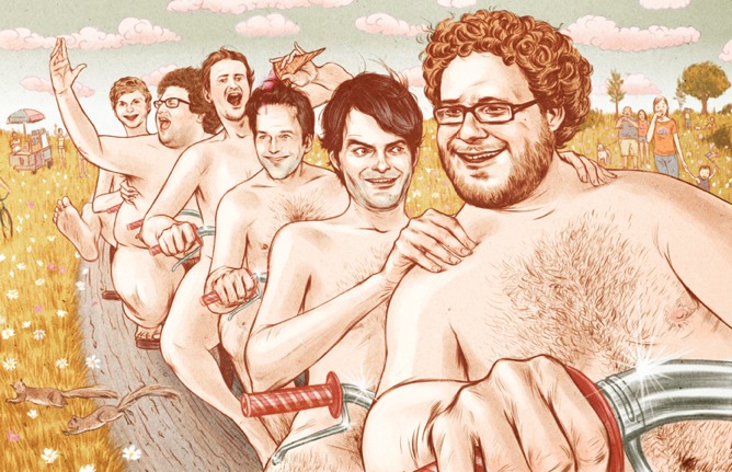 6boys actor artist_request bicycle bill_hader caucasian caucasian_male celebrity hand_on_shoulder hands_on_shoulders human human_only ice_cream jason_segel jonah_hill male male_only michael_cera nudity paul_rudd public public_nudity real_person rule34 seth_rogen squirrel