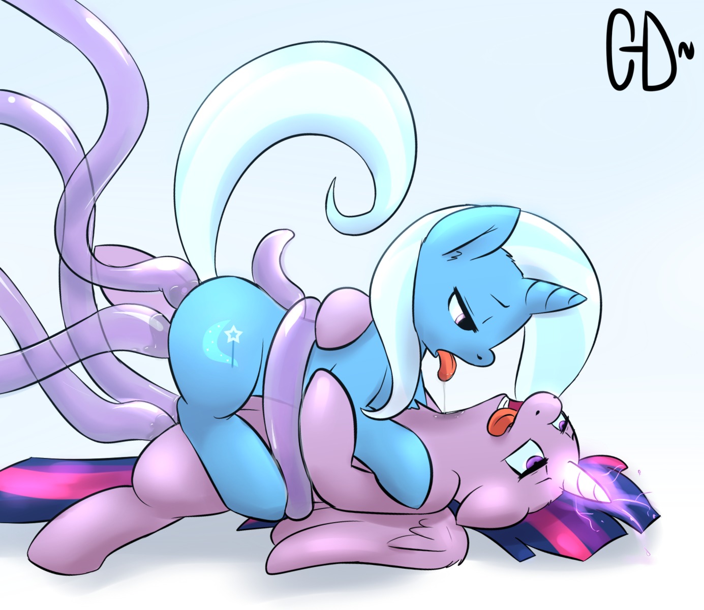 ahegao anal anal_penetration atrolux blue_body blue_fur blue_hair blue_tail bodily_fluids conditional_dnp consentacles cutie_mark digital_media_(artwork) double_penetration drooling duo e621 equid equine feathered_wings feathers female feral friendship_is_magic fucked_silly fur hair hasbro hi_res horn looking_pleasured lying mammal multicolored_hair multiple_penetration my_little_pony mythological_creature mythological_equine mythology nude on_back open_mouth penetration purple_body purple_eyes purple_feathers purple_fur purple_hair raised_tail saliva sex simple_background tail tentacles tongue tongue_out trixie_(mlp) twilight_sparkle_(mlp) two_tone_hair unicorn vaginal vaginal_penetration white_background white_hair white_tail winged_unicorn wings