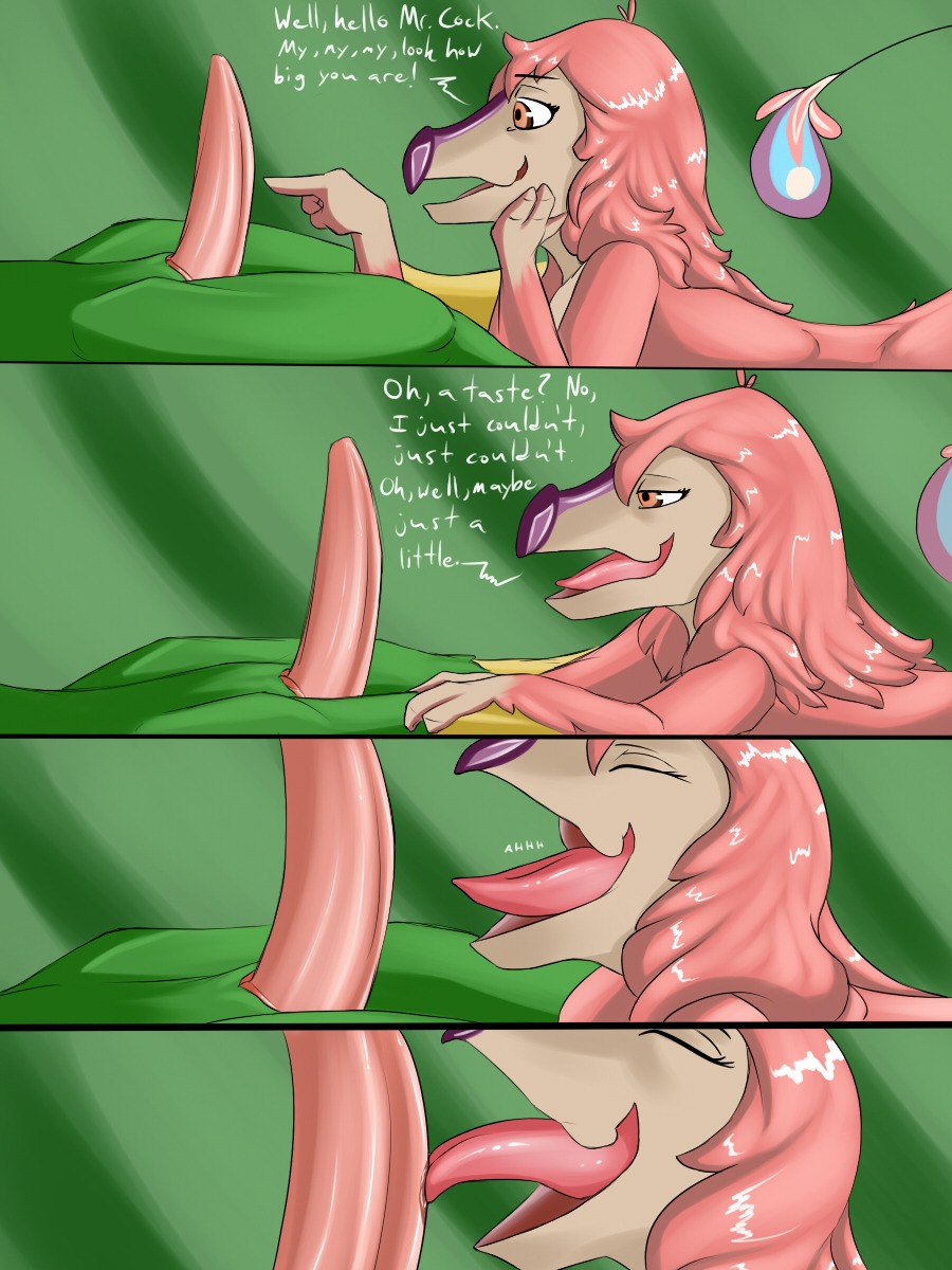 3:4 ambiguous_gender animal_genitalia anthro avian beak big_penis bodily_fluids comic dialogue duo e621 english_text erection faceless_character faceless_male feathers femboy genital_slit genitals hi_res jagged_mouth licking male male/ambiguous nevrean oral penile penis penis_lick priley quzue rakakuza saliva sex smile tapering_penis teasing teeth text tongue tongue_out toothed_beak