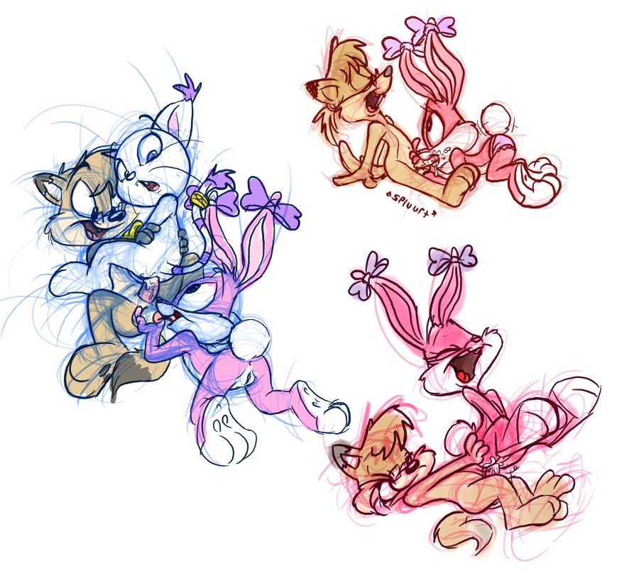 anthro babs_bunny crossover cub digimon female fur furry gatomon ishoka male mammal monster_boy rabbit rule34 straight tiny_toon_adventures uncensored