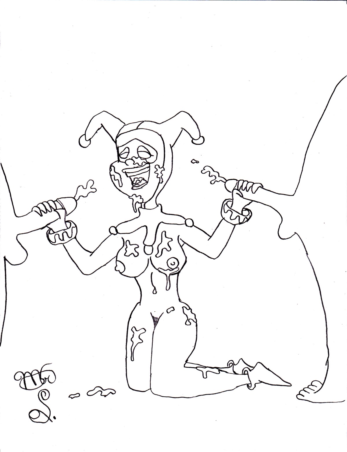 balls batman_(series) dc dc_comics female harley_quinn harley_quinn_(classic) human male monochrome mr_steriomus nipples penis rough_sketch rule34 straight supervillainess tagme testicles
